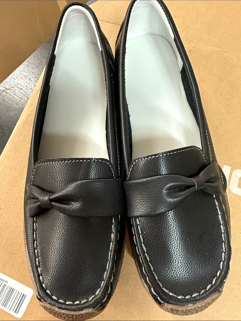 Women's Black Bow Trim Slip-On Loafers